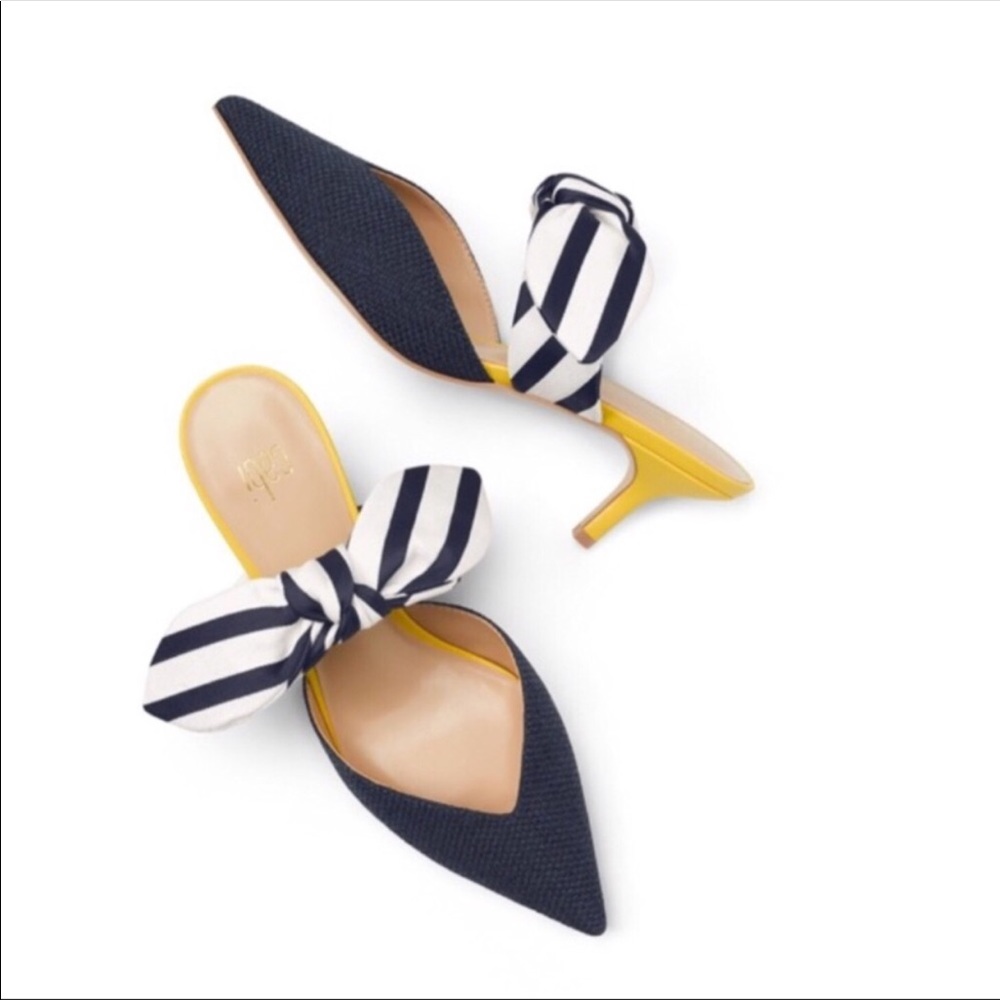 CAbi Navy and Yellow Heels with Striped Bow
